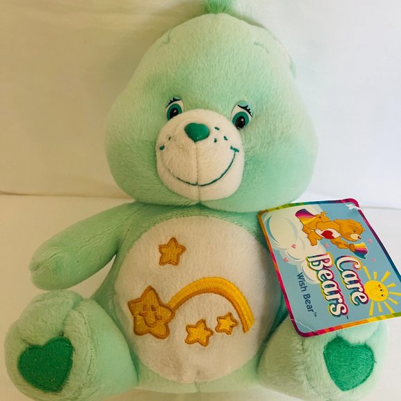 CARE BEARS (Wish Bear) 8" Plush. BLUE/Green. - Picture 2 of 6